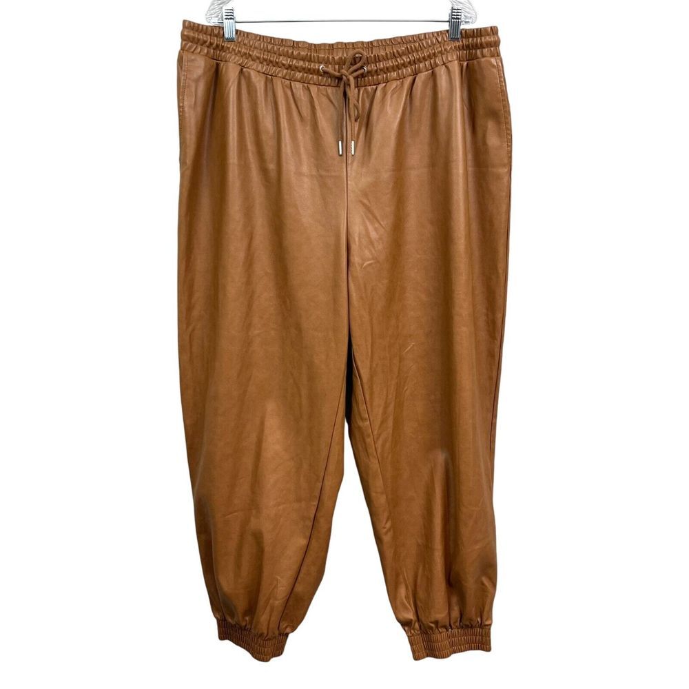 Bagatelle Collection Women Vegan Leather Jogger Pants Pockets Camel Brown Sz 2X*